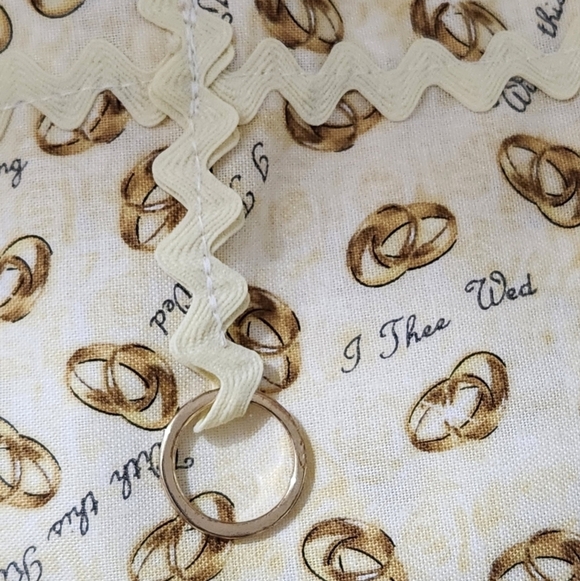 Handmade Half Apron Gold Cream Wedding Theme Print Ring Vintage Style Waist - Picture 9 of 10